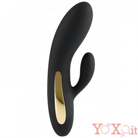 Vibratore Rabbit Nero di Lusso in Silicone con Led Multicolore 17 x 3,5 cm.