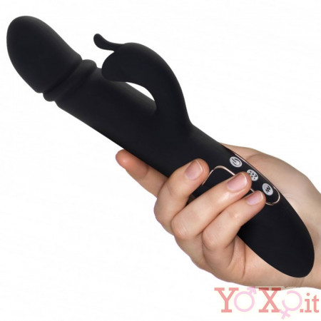 Vibratore rabbit pulsante in silicone nero fino a 850 colpi al minuto 26 x 4 cm.