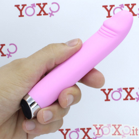 Mini vibratore in silicone rosa con pulsazione ricaricabile USB 14,5 x 2,3 cm.