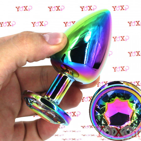 Twilight Booty Jewel L - Cuneo Anale in Metallo con Gemma Multicolore 9,5 x 4,1 cm. Multicolor