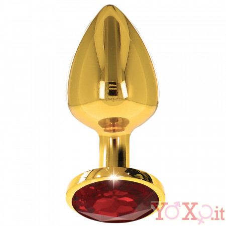 Plug Taboom L - Cuneo Anale in Metallo con Gemma Rossa 9,5 x 4 cm. Oro