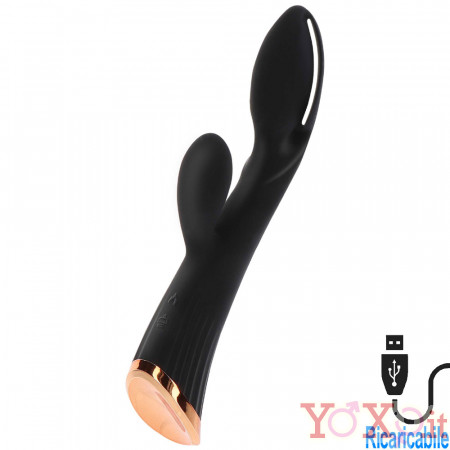 Cassia Xtra Intense - Vibratore Rabbit in Silicone 20,5 x 3,5 cm. Nero Ricaricabile con USB