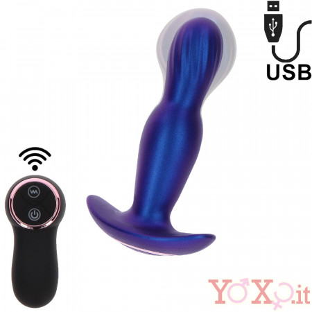 The Stout - Cuneo Anale Vibrante Gonfiabile da Passeggio in Silicone 14,5 x 4 cm. Blu Ricaricabile con Telecomando Wireless