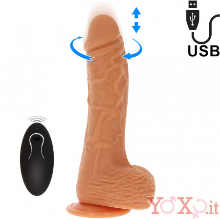 Vibratore Realistico Rotante in Silicone con Spinta 20 x 4 cm. color Carne con Telecomando Wireless Ricaricabile