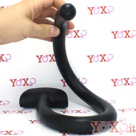 Gut snake Dildo flessibile con presa in silicone nero 67 x 2,5 cm.