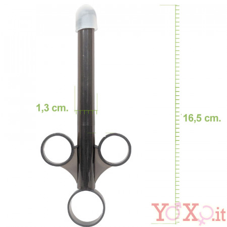 Set di 2 siringhe nere portatili per inserire lubrificanti in ano e vagina in profondità 16,5 x 1,3 cm.
