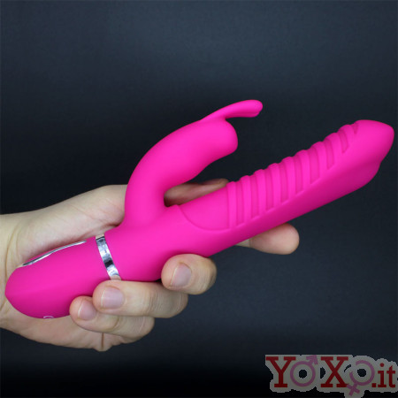 Vibratore Rabbit Fucsia in Silicone con Rilievi Stimolanti 22 x 3,5 cm.