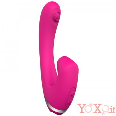 Vibratore Doppio Rosa in Silicone con Effetto Risucchio Ricaricabile USB 16 x 3 cm.