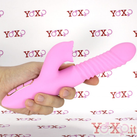 Vibratore Rabbit Rosa in Silicone Riscaldante con Rilievi  ed Effetto Lingua 21 x 3,5 cm.