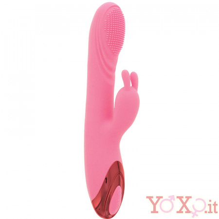 Vibratore Rabbit Rosa Riscaldante in Silicone con Rilievi Stimolanti e Bunny 21 x 3,4 cm.