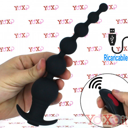 Catena anale vibrante con 6 sfere progressive in silicone nero 20 x 4 cm.