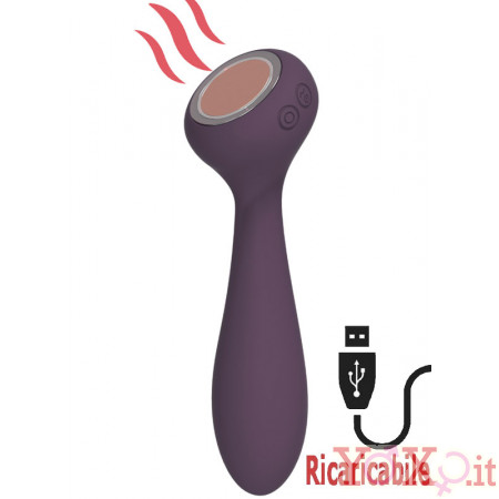 Vibratore massaggiatore riscaldante Panacea in silicone viola ricaricabile USB 17,4 x 4,7 cm.
