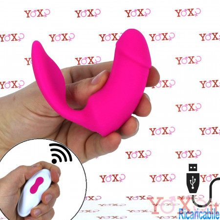 Stimolatore Indossabile per Clitoride e Punto G in Silicone Fucsia Ricaricabile con Telecomando Wireless