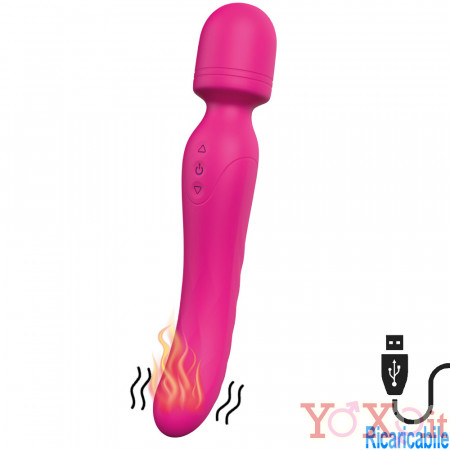 Massaggiatore e Vibratore 2 in 1 Riscaldante 23 x 4,3 cm. in Silicone Ricaricabile USB Fucsia