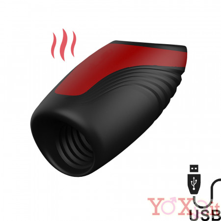 Mr Pleasure - Masturbatore Maschile Vibrante e Riscaldante con Risucchio in Silicone Ricaricabile USB Nero e Rosso