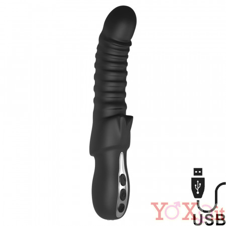 Typhon - Vibratore in Silicone con Rilievi Stimolanti 23 x 3,8 cm. Nero Ricaricabile