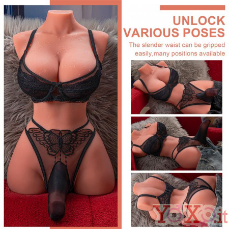 Busto Realistico LadyBoy con Dildo 17 x 4 cm, Vibrazione e Spinta Ricaricabile USB