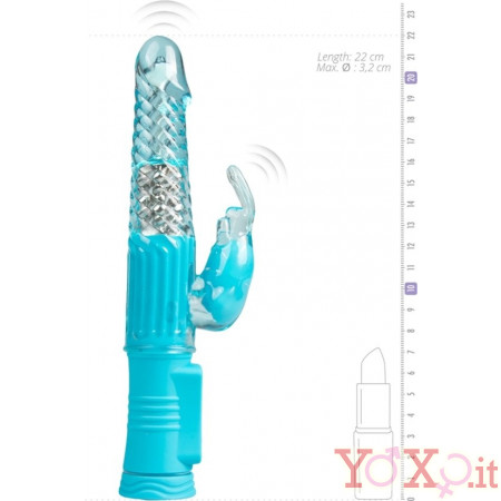 Vibratore Rabbit SUGAR BABE blu con perle e Testa Rotante 22 X 3,2 cm.