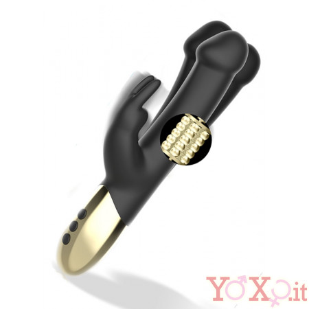 Vibratore Rabbit Rotante Nero Con Stimolatore Clitoride 22 x 3,2 cm