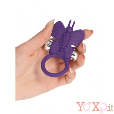 Anello Fallico Vibrante in Puro Silicone Viola con Farfalla