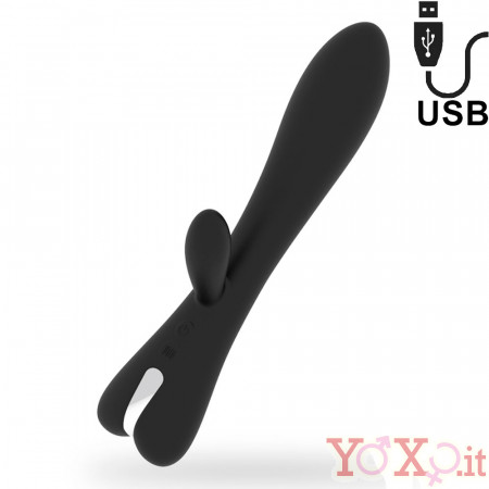 Vibratore Rabbit Erik in Silicone Flessibile 22 x 3,5 cm. Nero Ricaricabile