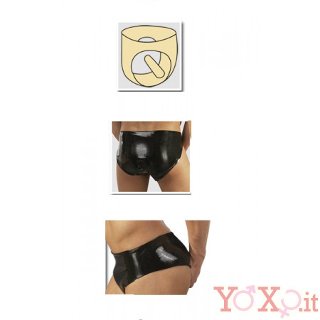 Slip Uomo In Latex Nero Con Fallo Interno