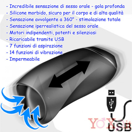 Masturbatore con Risucchio Vibrante Ricaricabile USB Jack