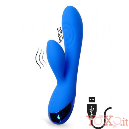 Vibratore Rabbit con Stimolatore Clitoride MARNA Blu USB 18,5 cm
