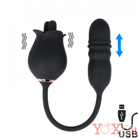 Stimolatore Ciltorideo Doppio con Leccata e Effetto Spinta a Forma di Rosa Ricaricabile USB