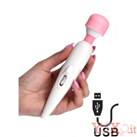 Wand Curve - Massaggiatore Magic Wand con Testa in Silicone Ricaricabile Bianco e Rosa
