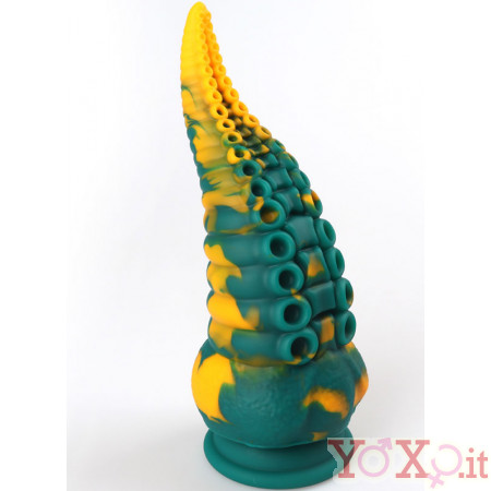 Dildo Anale Tentacolo di Piovra Gigante in Silicone 21,5 x 8 cm. Giallo e Verde