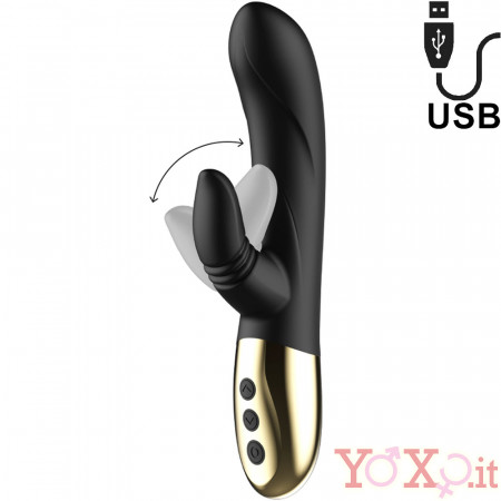 Vibratore Rabbit in Silicone con Lingua Lecca Clitoride 20 x 3,5 cm. Nero Ricaricabile