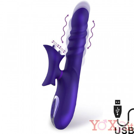 Vibratore Rabbit No. Fourteen con Lingue Lecca Clitoride in Silicone 26 x 3,6 cm. Ricaricabile USB