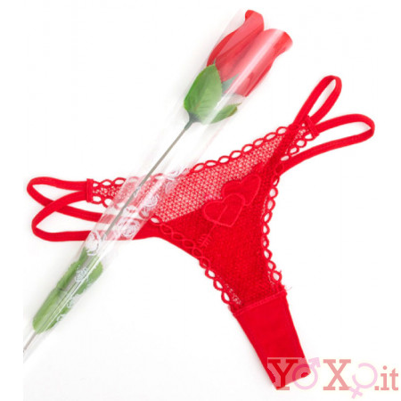 Tanga Rosso Contenuto nel Bocciolo di una Rosa - Taglia Unica Elasticizzata (Tg. 36-46)