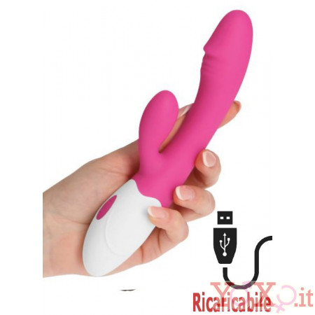 Vibratore Rabbit Ricaricabile USB Real in Puro Silicone 20 X 3,2 cm.