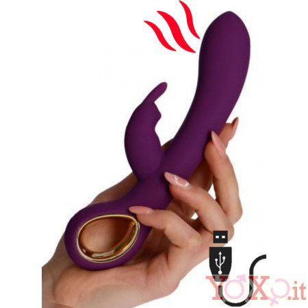 Vibratore Rabbit Riscaldante con Motore Doppio Ricaricabile USB in Silicone 19 x 3,3 cm.