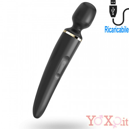 Satisfyer Wand-er Women Massaggiatore in Silicone Nero 34 x 5,5 cm. Ricaricabile con USB