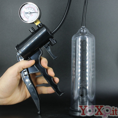 Omaggio Sviluppatore Pene A Pompa Professionale Con Manometro 20 x 5,7 Cm.