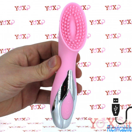 Stimola Vagina e Clitoride con Setole Ultra Stimolanti 17 x 4 cm. Silicone Rosa Ricaricabile USB