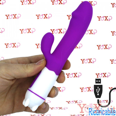 Ellys - Vibratore Rabbit in Silicone con 36 Vibrazioni 20 x 3,5 cm. Ricaricabile con USB Fucsia