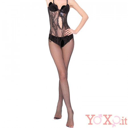 Omaggio Yoxo Tuta Sexy a Rete con Aperture mod. 040B Nera - Taglia unica elasticizzata (Tg.36-48)