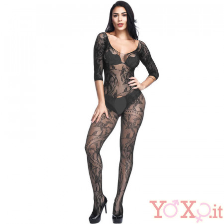 Tuta Sexy a Rete con Aperture mod. 088B Nera - Taglia unica elasticizzata (Tg.36-48)