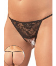 Tanga minimale in pizzo nero con catena e ricami con rose nere