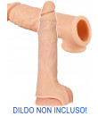 Guaina realistica in silicone per pene e testicoli +5 cm. color carne