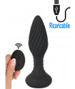 Cuneo Anale Vibrante in Silicone con Spirale Sagomata e Rilievi Stimolanti sul Gambo 15,1 x 4,2 cm. con Telecomando Ricaricabile USB Nero