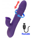 Vibratore rabbit in silicone viola con vibrazione, rotazione, spinta e lingue lecca clitoride 24,7 x 4,8 cm.
