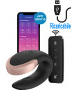 Satisfyer Double Love Vibratore per Coppia in Silicone con Telecomando Wireless e APP Ricaricabile USB Nero