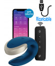 Satisfyer Double Love Vibratore per Coppia in Silicone con Telecomando Wireless e APP Ricaricabile USB Blu