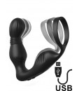 Ass-Gasm Pro - Cuneo Anale Vibrante con Anello Fallico in Silicone 13 x 3,3 cm. Nero Ricaricabile