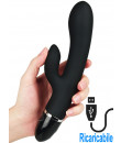 Clit Duo Climax - Vibratore Rabbit in Silicone Ricaricabile USB 21 x 3,8 cm. Nero